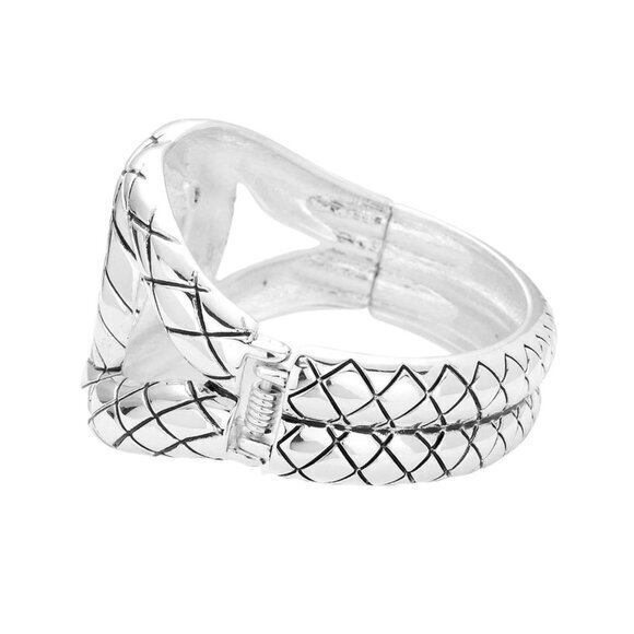 Women's Diamond Checkered Bracelet Snake Print Metal Hinged Bracelet - Picture 8 of 9